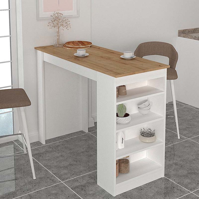 Τραπέζι μπαρ Monaco χρώμα λευκό - sapphire oak 120x51,6x101,8εκ.
