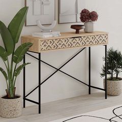 Κονσόλα Heaton μεταλλική - μελαμίνης χρώμα sapphire oak 110x35,6x90εκ.