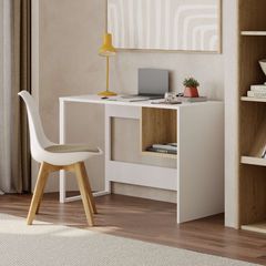 Γραφείο εργασίας Cubo χρώμα λευκό - sapphire oak 110x50x75εκ.