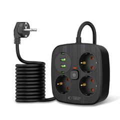 Tech-Protect PCS3X4 power strip, 3 sockets, 2xUSB-A, 2xUSB-C 200 cm - black-thumb-1