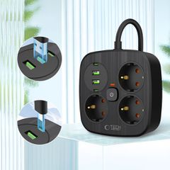 Tech-Protect PCS3X4 power strip, 3 sockets, 2xUSB-A, 2xUSB-C 200 cm - black-thumb-2