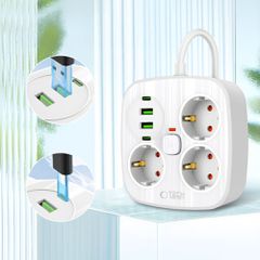 Tech-Protect PCS3X4 power strip, 3 sockets, 2xUSB-A, 2xUSB-C 200 cm - white-thumb-2