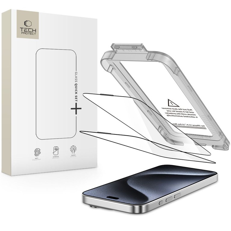 Tech-Protect Quick Set+ 2-pack tempered glass for iPhone 15 Pro - black