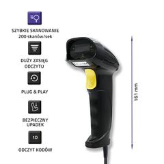 Qoltec 50876 Laser scanner 1D | USB | Black-thumb-2