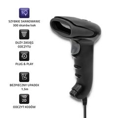 Qoltec 50868 Wireless Laser Scanner 1D | 2D | Black-thumb-2