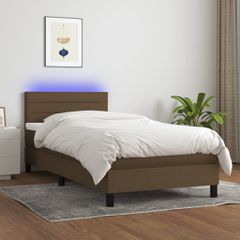 Κρεβάτι Boxspring με Στρώμα & LED Σκ.Καφέ 90x200 εκ. Υφασμάτινο 3133208