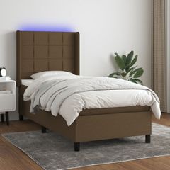 Κρεβάτι Boxspring με Στρώμα & LED Σκ.Καφέ 80x200 εκ. Υφασμάτινο 3138272