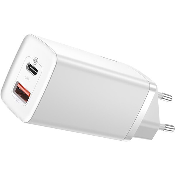 BASEUS GAN2 LITE 65WATT QUICK CHARGER TYPE-C+ USB WHITE