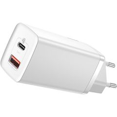 BASEUS GAN2 LITE 65WATT QUICK CHARGER TYPE-C+ USB WHITE