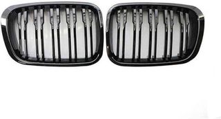 Καρδιές Μάσκας Για Bmw 3 E46 99-01 Sedan/Touring/Compact M4 Look Με Διπλή Γρίλια Μαύρο Γυαλιστερό 2 Τεμάχια