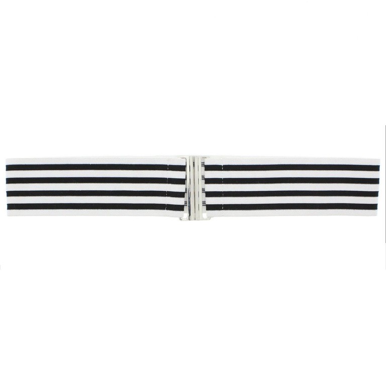 White & Black Striped Belt with Clasp