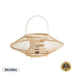 Boho Επιτραπέζιο Φωτιστικό Μονόφωτο 1 x E27 AC220-240V IP20 - Φ50 x Υ18cm - Μπεζ Ξύλινο Μπαμπού Πλέγμα