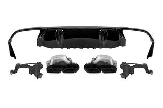 Diffuser Πίσω Προφυλακτήρα Για Mercedes-Benz E-Class W213 19+ Facelift Amg Look Για Amg Line Προφυλακτήρες Σετ Με Μπούκες Total Black Από Abs Πλαστικό