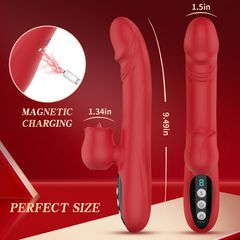 Silicone Vibrator 7 Powerful Modes - Licking - 7 Thrusting Heating Red-thumb-3