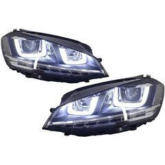 Μπροστινά Φανάρια Set Για Vw Golf VII (7) 12-17 U-Type DRL & Led Φλας Dynamic R-Line Look Μαύρα Bi-Led Projector Με Μοτέρ Carner-thumb-1