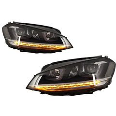 Μπροστινά Φανάρια Set Για Vw Golf VII (7) 12-17 U-Type DRL & Led Φλας Dynamic R-Line Look Μαύρα Bi-Led Projector Με Μοτέρ Carner-thumb-2