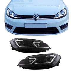 Μπροστινά Φανάρια Set Για Vw Golf VII (7) 12-17 Look 7.5 GTI Μαύρα/ Ασημί Γραμμή H7 Με Μοτέρ