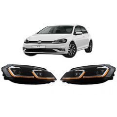 Μπροστινά Φανάρια Set Για Vw Golf 7.5 17-19 Facelift DRL & Dynamic Signal Μαύρα Με Χρώμιο Γραμμή H7 Με Μοτέρ
