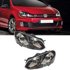 Μπροστινά Φανάρια Set Για Vw Golf VI (6) 08-12 DRL GTI /R20 Look Μαύρα H7/H7 Με Μοτέρ