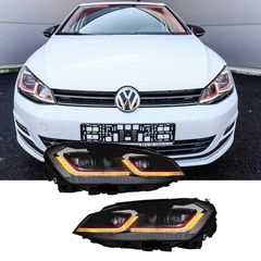 Μπροστινά Φανάρια Set Για Vw Golf VII (7) 12-17 Look 7.5 GTI Μαύρα/ Κόκκινη Γραμμή H7 Με Μοτέρ