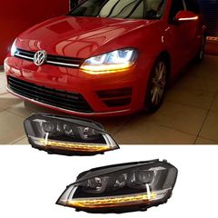 Μπροστινά Φανάρια Set Για Vw Golf VII (7) 12-17 U-Type DRL & Led Φλας Dynamic GTI R-Line Look Μαύρα H7/H7 Με Μοτέρ