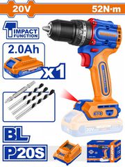 Wadfow WCDP5282E Δραπανοκατσάβιδο Κρουστικό Μπαταρίας Li-ion 20V / 52Nm / 2Ah / 1 Μπαταρία Brushless Motor