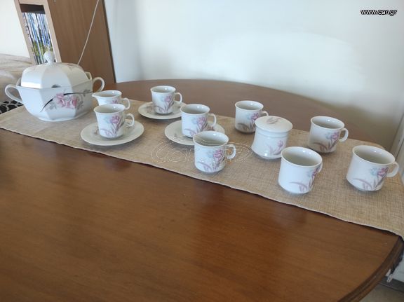 Σερβίτσιο τσαγιού πορσελάνης + ΔΏΡΟ Σουπιέρα-thumb-1