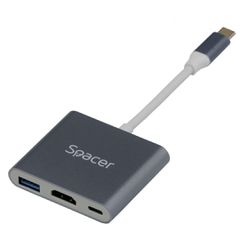 Spacer SPDS-TYPEC-HUP3 USB-C Docking Station με HDMI 4K PD Γκρι