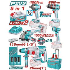 TCKLI20592E Σετ Εργαλείων Μπαταρίας 20V (2x4.0Ah) - 5 Τεμάχια - 18V - 20V - TOTAL (#TCKLI20592E)