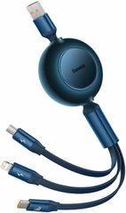 Baseus CAMJ010103 Bright Mirror 2 Retractable USB to Lightning / Type-C / micro USB Cable Μπλε 1.1m