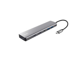 Trust TR-25661 7 IN 1 USB-A / USB-C Docking Station με HDMI 4K PD Ethernet και σύνδεση 2 Οθονών Ασημί