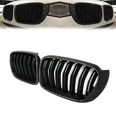 Καρδιές Μάσκας Για Bmw X3 F25 LCI 14-17 / X4 F26 14-17 M4 Look Με Διπλή Γρίλια Μαύρο Γυαλιστερό Με 7 Γρίλιες Και Πλαίσιο Carbon 2 Τεμάχια