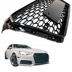 Μάσκα Για Audi A4 B9 16-19 RS4 Look Κυψελωτή Γυαλιστερό Μαύρο 1 Τεμάχιο-thumb-1
