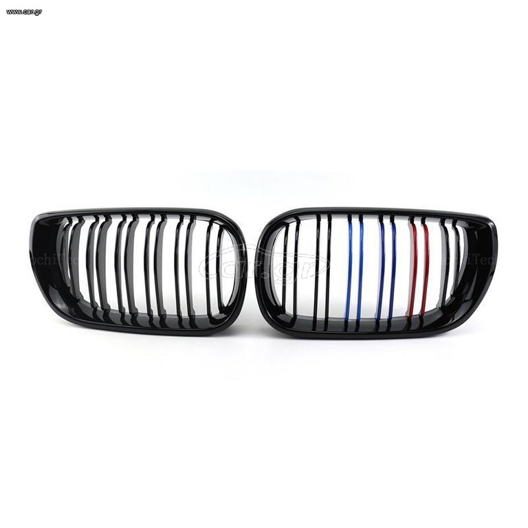 Καρδιές Μάσκας Για Bmw 3 E46 02-05 Sedan/Touring M4 Look Με Διπλή Γρίλια Tri-Color Μαύρο Γυαλιστερό 2 Τεμάχια