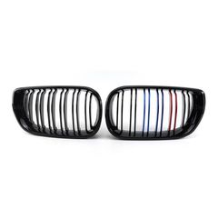 Καρδιές Μάσκας Για Bmw 3 E46 02-05 Sedan/Touring M4 Look Με Διπλή Γρίλια Tri-Color Μαύρο Γυαλιστερό 2 Τεμάχια