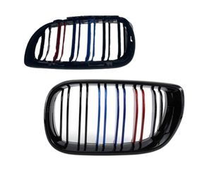 Καρδιές Μάσκας Για Bmw 3 E46 02-05 Sedan/Touring M4 Look Με Διπλή Γρίλια Tri-Color Μαύρο Γυαλιστερό 2 Τεμάχια-thumb-4