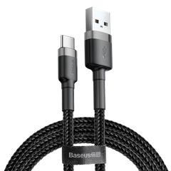 Baseus Cafule Braided USB 2.0 Καλώδιο Φόρτισης USB-C male - USB-A 2A 2m Γκρι-Μαύρο