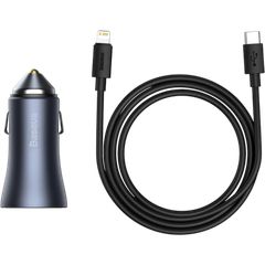 Baseus car charger Golden Contactor Pro 1x USB 1x USB-C QC 40W black + cable Lightning - USB-C