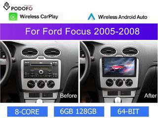 Ford Focus (2005-08) Android Car Radio 9" 6+128GB Ασύρματο CarPlay & AΑ GPS WiFi DSP