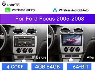 Ford Focus (2005-08) Android οθόνη 9" 4+64GB Ασύρματο CarPlay & Android Auto GPS WiFi DSP