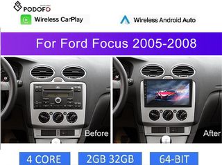 Ford Focus mk2 (2005-08) οθόνη 9" Android 2+32GB Ασύρματο CarPlay & Android Auto GPS WiFi EQ