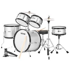 Σετ ντραμς VEVOR για παιδιά, κιτ 5 τεμαχίων για αρχάριους με μπάσο 16 ιντσών / 40,64 cm (ασημί)