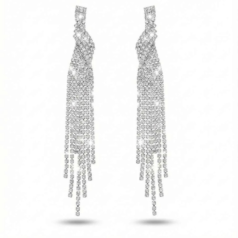 Diamonds fall silver earrings