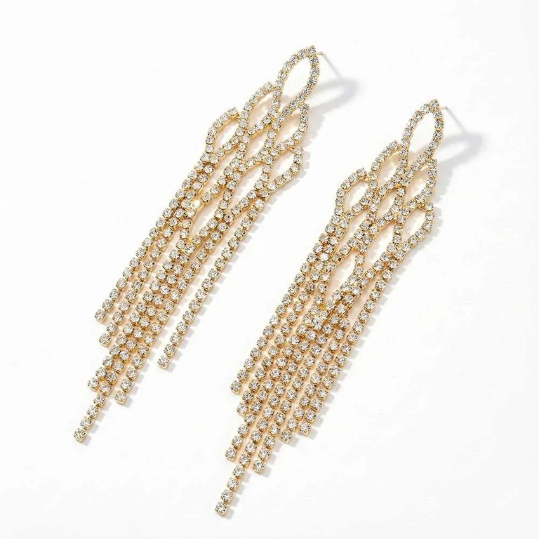 Gold rhinestone elegant earrings γυναικεία σκουλαρίκια
