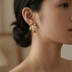 Gold leaf earrings γυναικεία σκουλαρίκια-thumb-1