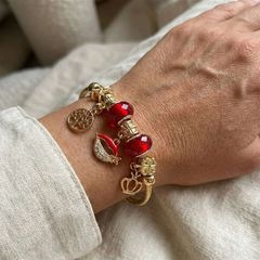 Red lips charms gold bracelet-thumb-1