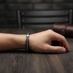 Αντρικό black leather bracelet-thumb-1