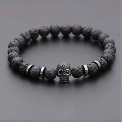 Skull charm bracelet απο λίθους λάβας