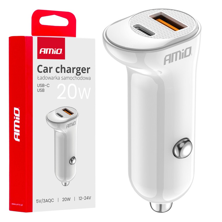 ΦΟΡΤΙΣΤΗΣ ΑΝΑΠΤΗΡΑ 12/24V ΜΕ 2 ΘΥΡΕΣ USB-C+USB 20W 5V/3AQC ΤΑΧΕΙΑΣ ΦΟΡΤΙΣΗΣ ΛΕΥΚΟΣ AMIO - 1 Τεμ.