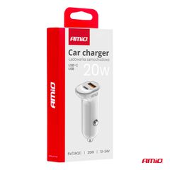 ΦΟΡΤΙΣΤΗΣ ΑΝΑΠΤΗΡΑ 12/24V ΜΕ 2 ΘΥΡΕΣ USB-C+USB 20W 5V/3AQC ΤΑΧΕΙΑΣ ΦΟΡΤΙΣΗΣ ΛΕΥΚΟΣ AMIO - 1 Τεμ.-thumb-4